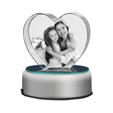 3D Crystal Heart-Small with LED Light Base (Upload Your Picture)
