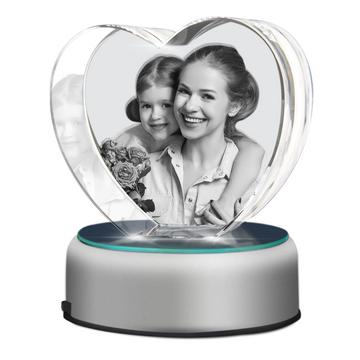 3D Crystal Heart-Medium with LED Light Base (Upload Your Picture)