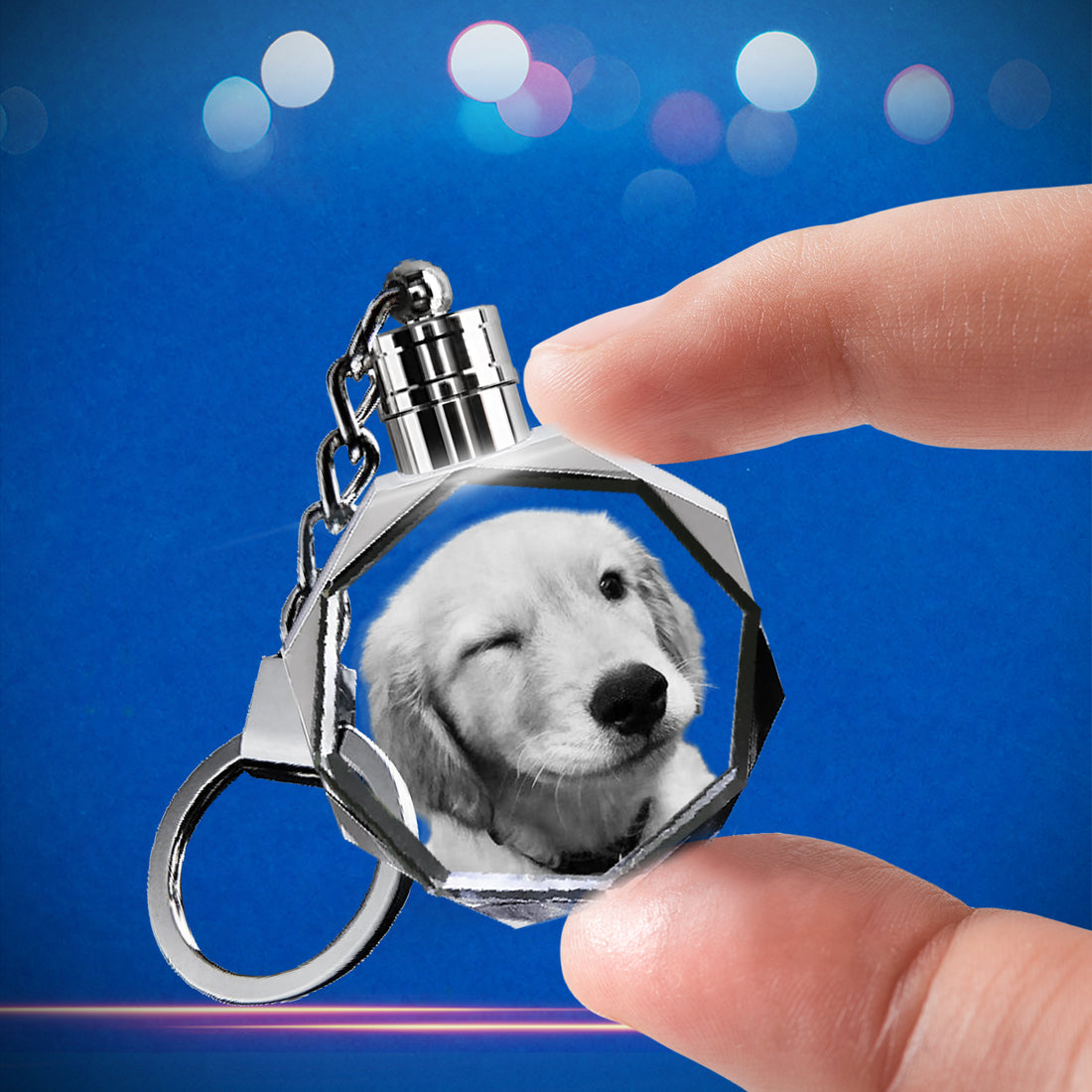 Personalized Crystal Keychain With LED Light - Round