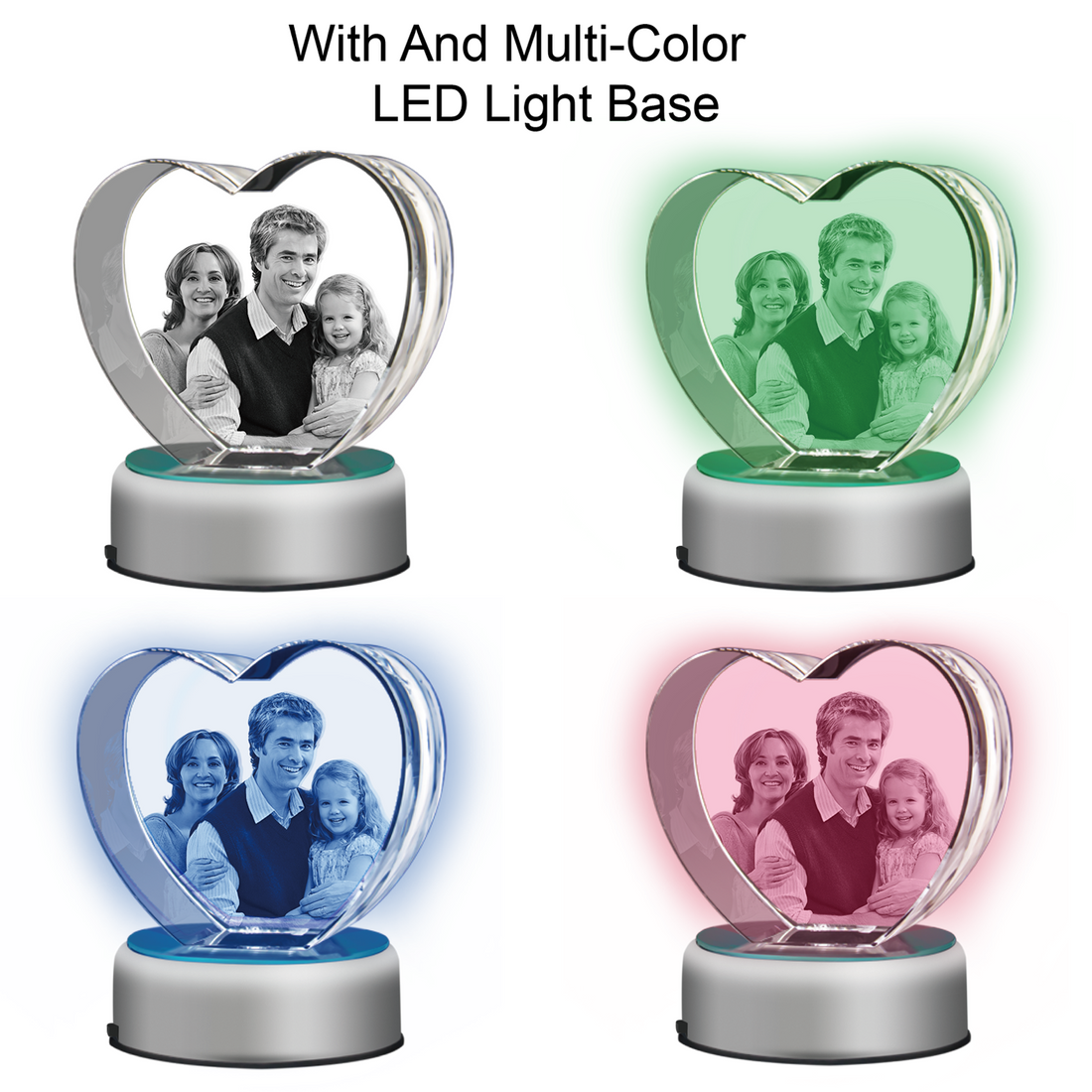 3D Crystal Heart-Medium with LED Light Base (Upload Your Picture)