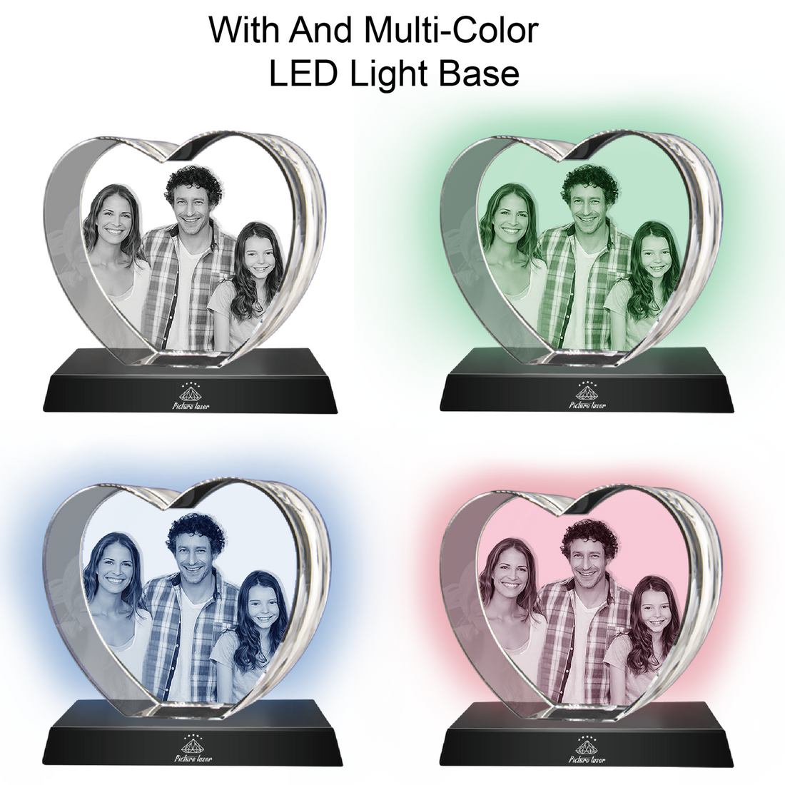 3D Crystal Heart-Large with LED Light Base (Upload Your Picture)