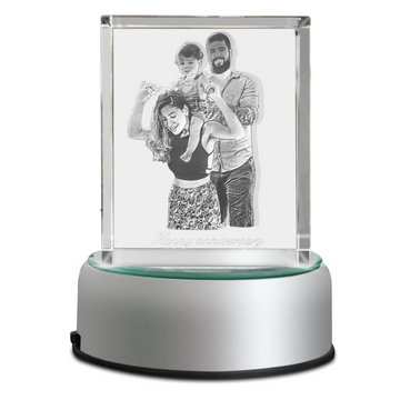 3D Crystal Rectangle-Medium Portrait with LED Light Base (Upload Your Picture)