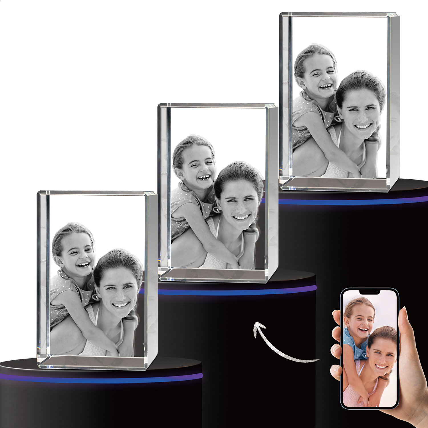 Set of 3 Small Crystal 3D Rectangle-Portrait (Upload Your Picture)