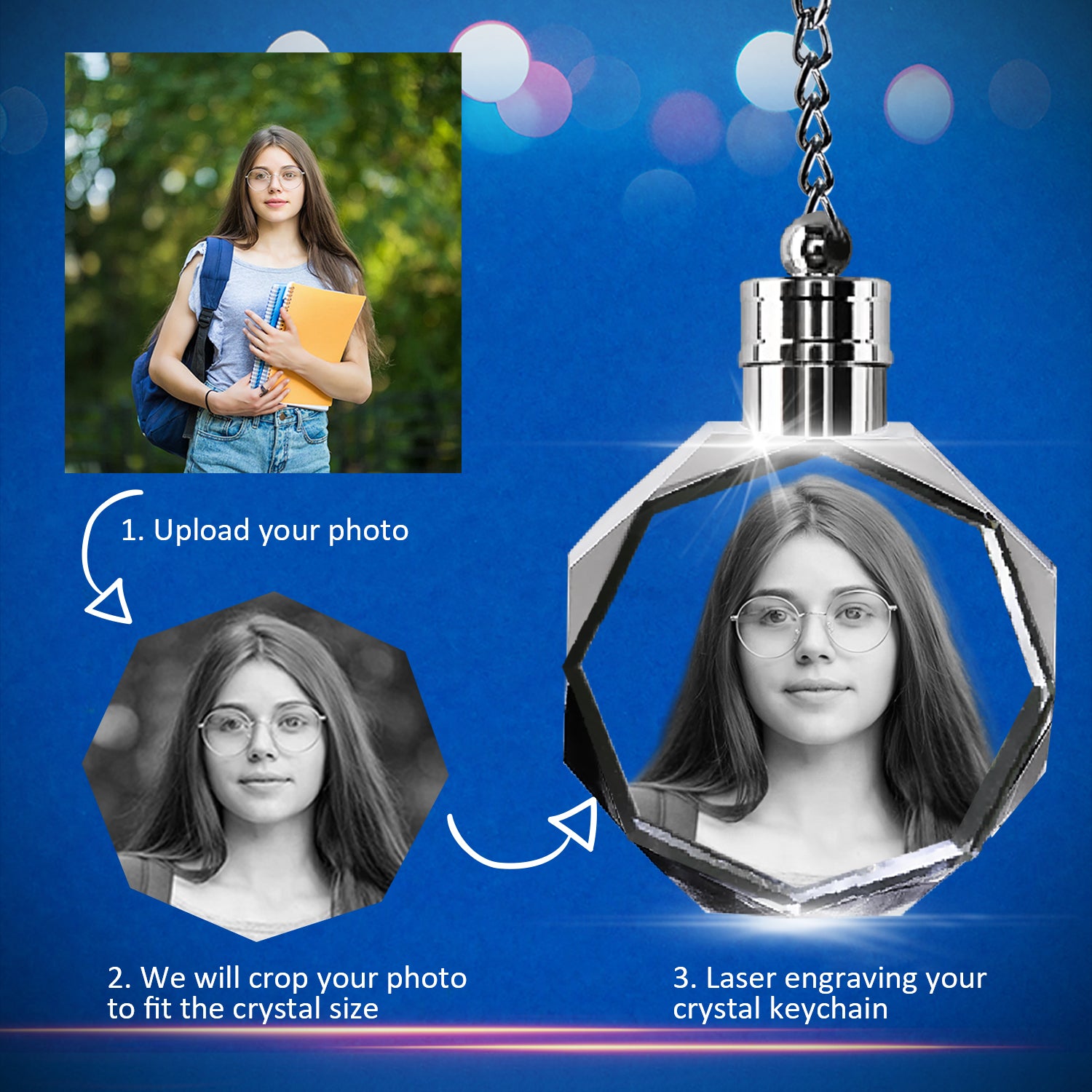 Personalized Custom Crystal Keychain with Picture