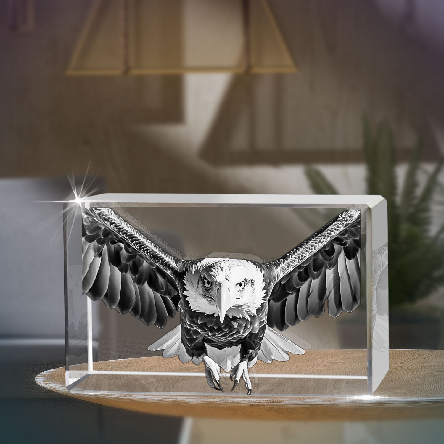 3D Crystal Art Bald Eagle Etched Statue