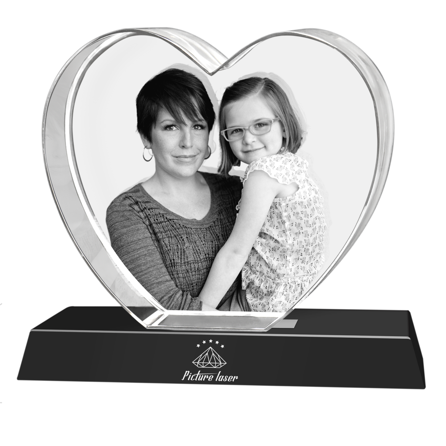 3D Crystal Heart-Large with LED Light Base (Upload Your Picture)