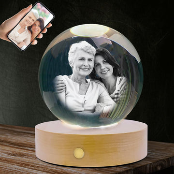 Personalized 3D Crystal Photo ball, Customized Laser Engraved Crystal Frame with Picture, Great Anniversary, Birthday, Christmas, Memorial Gifts for Women, Men, Dad, Mom (Small)(UPC:762949970607)