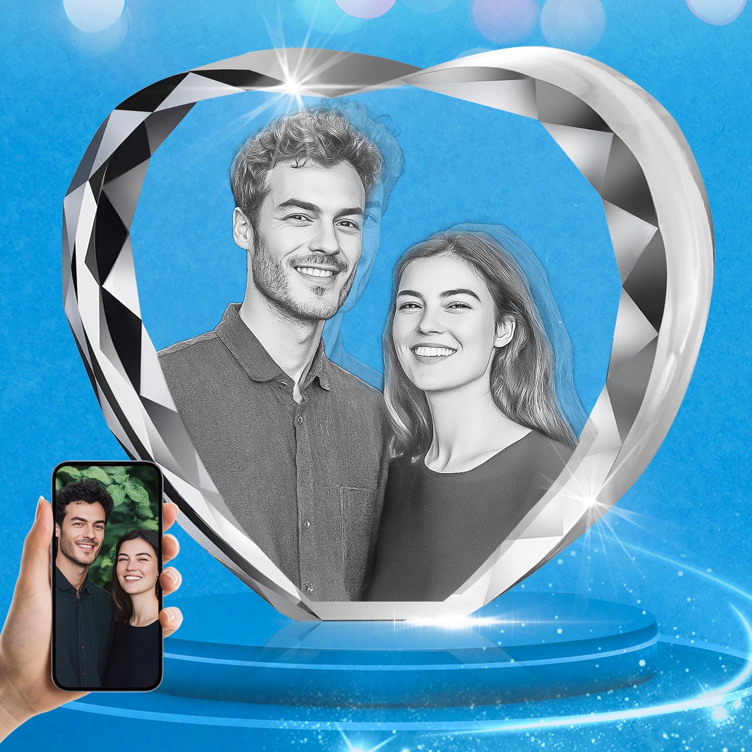 3D Crystal Picture Heart for 1-5 Portrait (Large)