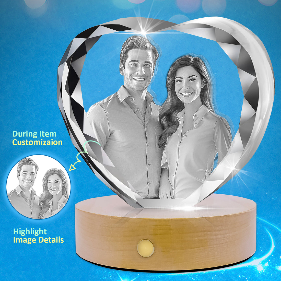 3D Crystal Picture Heart for 1-5 Portrait (Large)