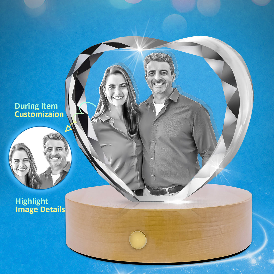 3D Crystal Picture Heart for 1-4 Portrait (Medium)