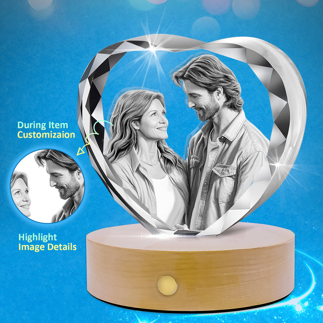 3D Crystal Picture Heart for 1-3 Portrait (Small)